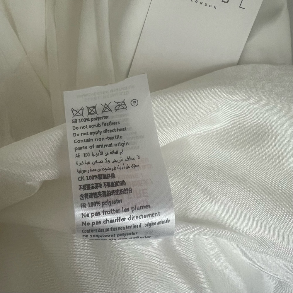 NEW Club L RSVP Ivory Asymmetric Volume Sleeve Draped Feather Mini Dress US 8 - Picture 8 of 9